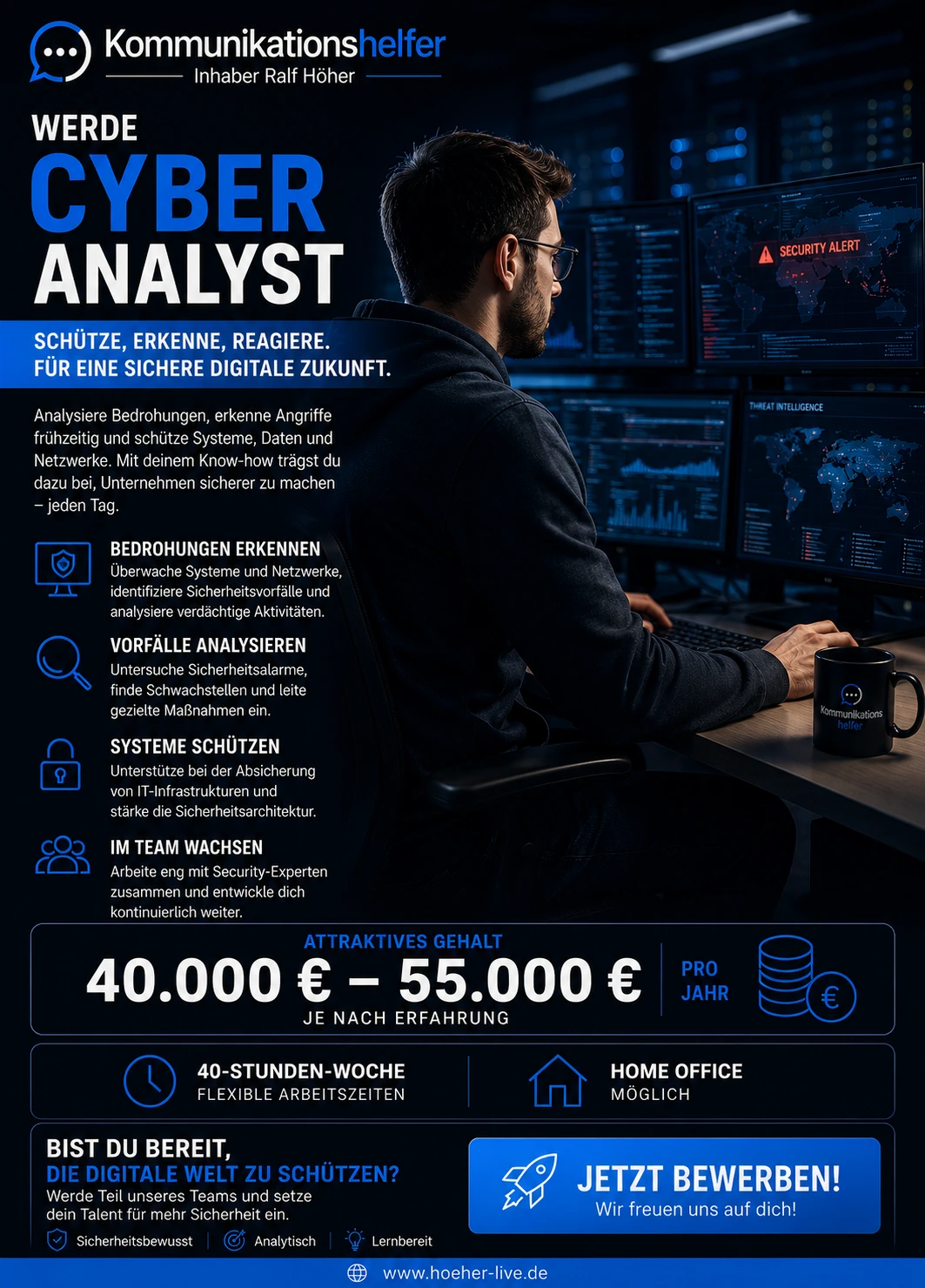 Stellenanzeige Cyber Analyst bei Kommunikationshelfer