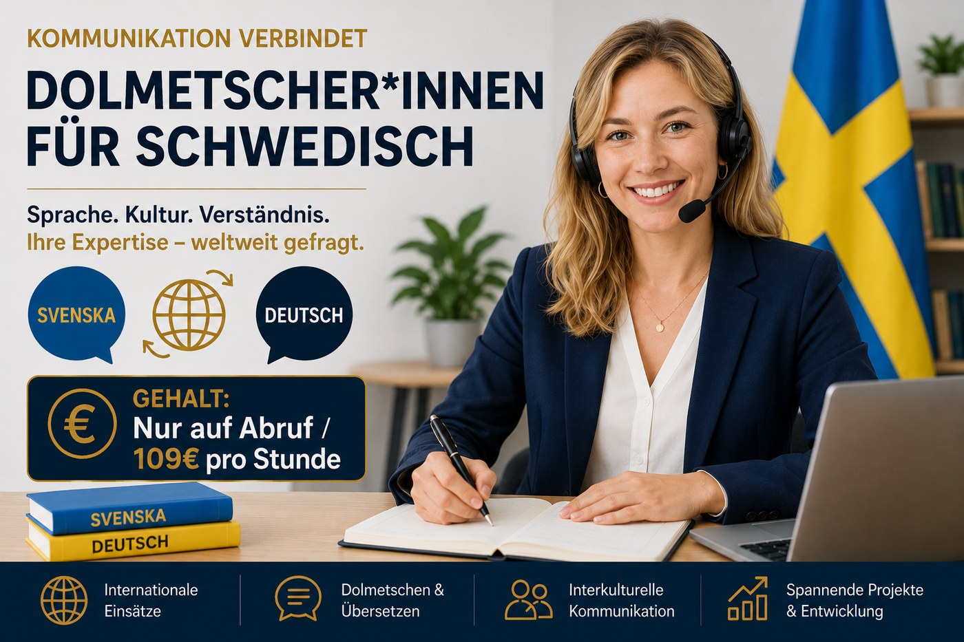 Stellenanzeige Dolmetscherinnen und Dolmetscher für Schwedisch
